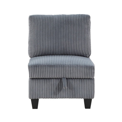 Benjara Wely Armless Chair w Hidden Storage, Dark Gray Corduroy Seat And Back