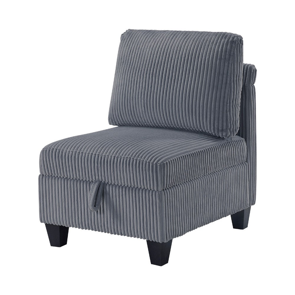 Benjara Wely Armless Chair w Hidden Storage, Dark Gray Corduroy Seat And Back