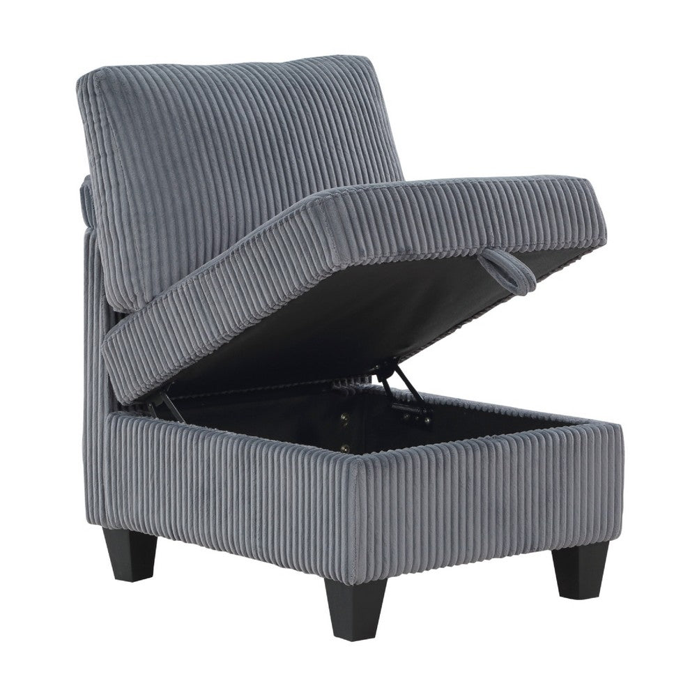 Benjara Wely Armless Chair w Hidden Storage, Dark Gray Corduroy Seat And Back