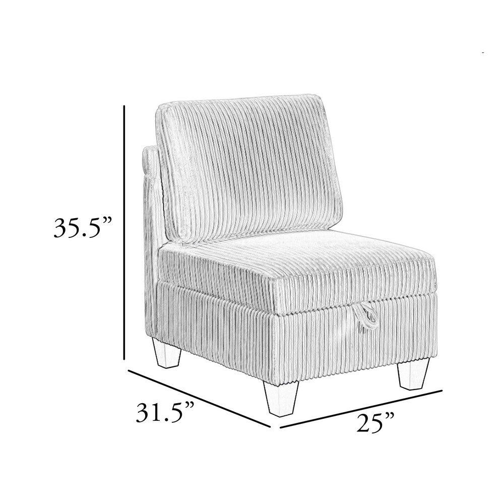 Benjara Wely Armless Chair w Hidden Storage, Dark Gray Corduroy Seat And Back