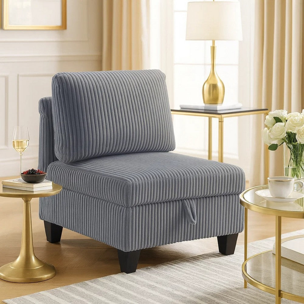 Benjara Wely Armless Chair w Hidden Storage, Dark Gray Corduroy Seat And Back