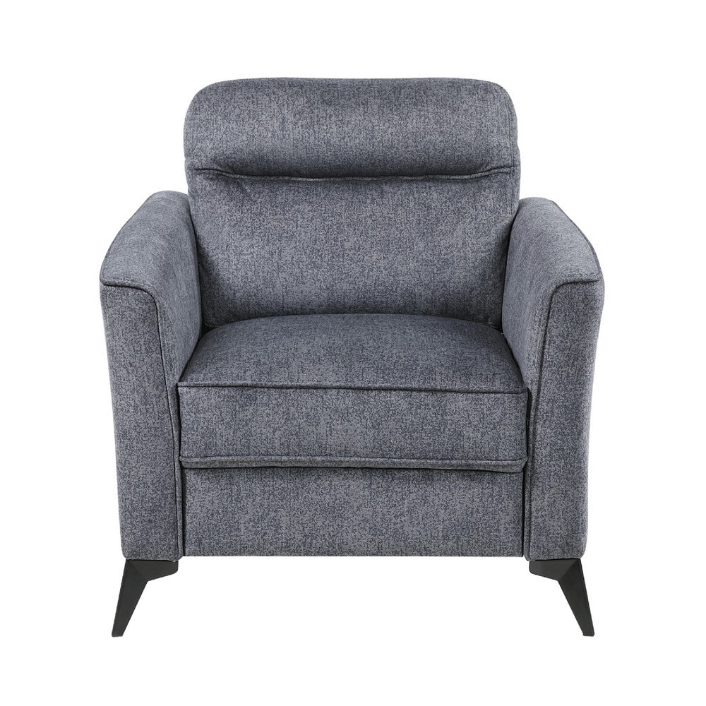 Benjara Teli Sofa Chair, Textured Dark Gray Microfiber, Black Metal Legs