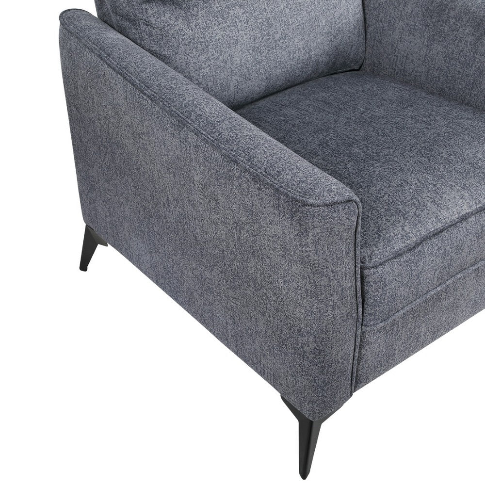 Benjara Teli Sofa Chair, Textured Dark Gray Microfiber, Black Metal Legs