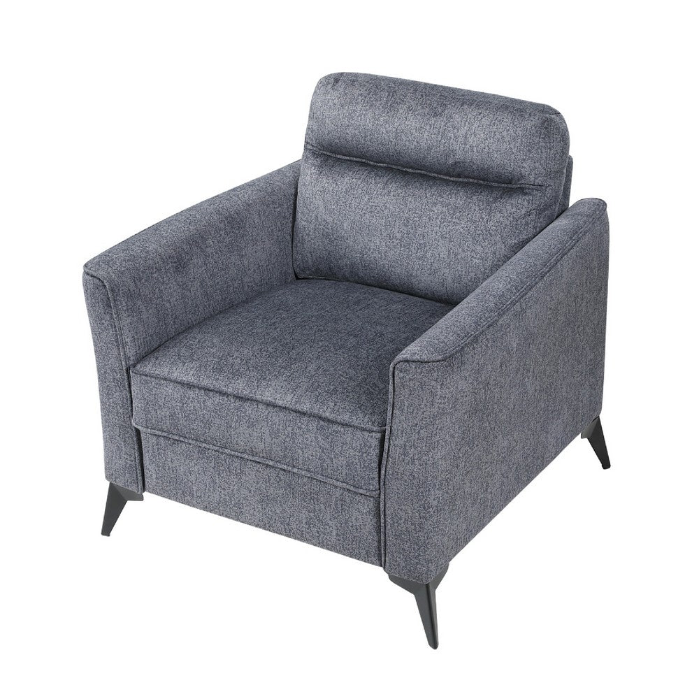 Benjara Teli Sofa Chair, Textured Dark Gray Microfiber, Black Metal Legs