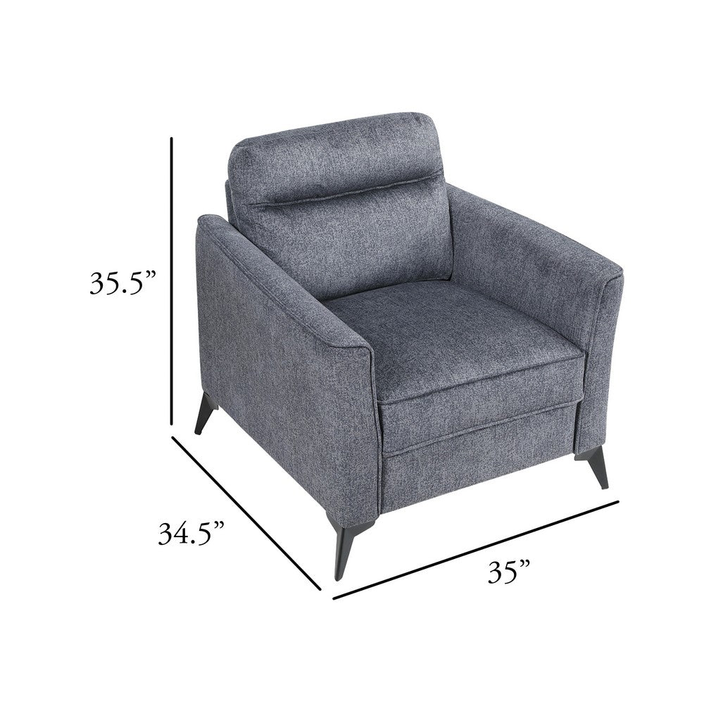 Benjara Teli Sofa Chair, Textured Dark Gray Microfiber, Black Metal Legs