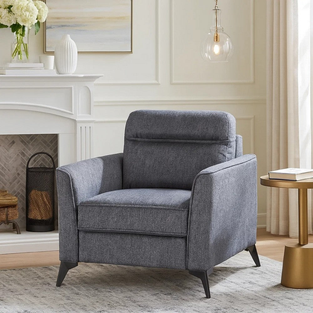Benjara Teli Sofa Chair, Textured Dark Gray Microfiber, Black Metal Legs
