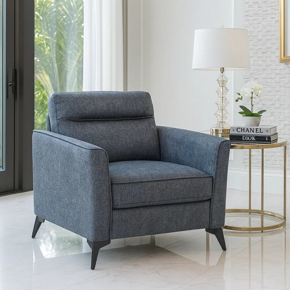 Benjara Teli Sofa Chair, Textured Dark Gray Microfiber, Black Metal Legs