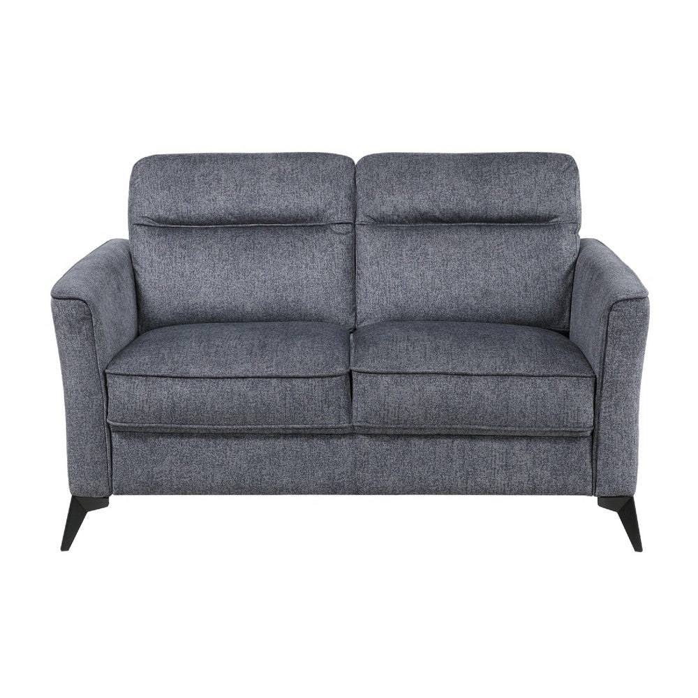 Benjara Teli Loveseat, Textured Dark Gray Microfiber, Black Metal Legs, 57 Inch