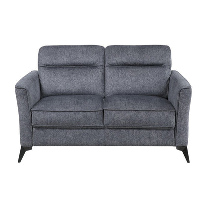 Benjara Teli Loveseat, Textured Dark Gray Microfiber, Black Metal Legs, 57 Inch