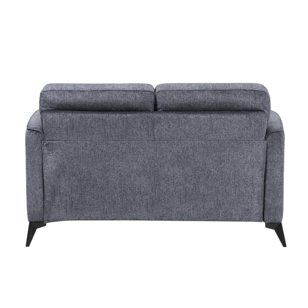 Benjara Teli Loveseat, Textured Dark Gray Microfiber, Black Metal Legs, 57 Inch