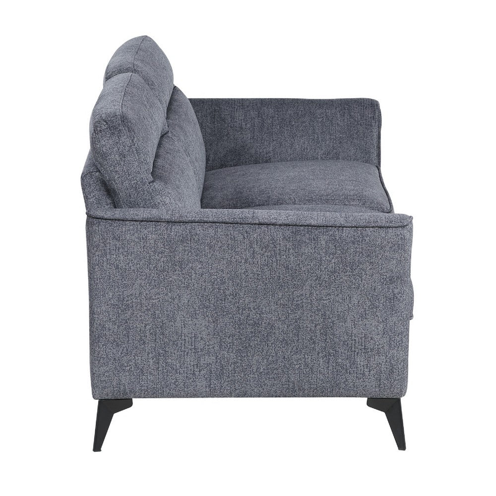 Benjara Teli Loveseat, Textured Dark Gray Microfiber, Black Metal Legs, 57 Inch