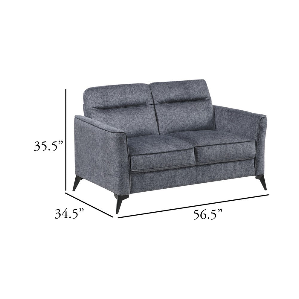 Benjara Teli Loveseat, Textured Dark Gray Microfiber, Black Metal Legs, 57 Inch