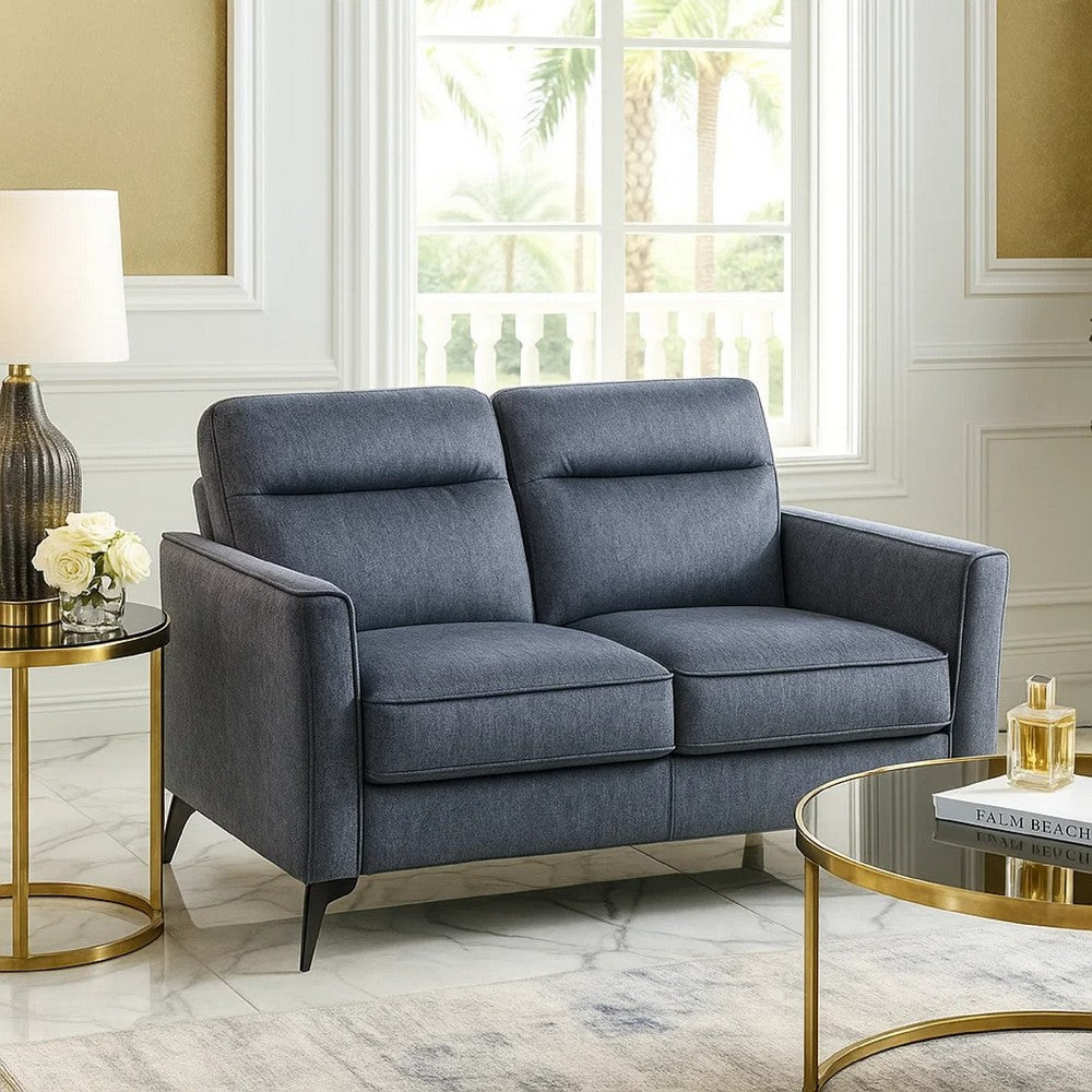 Benjara Teli Loveseat, Textured Dark Gray Microfiber, Black Metal Legs, 57 Inch