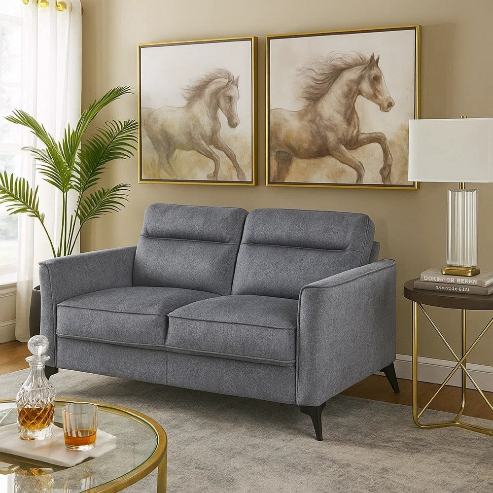 Benjara Teli Loveseat, Textured Dark Gray Microfiber, Black Metal Legs, 57 Inch