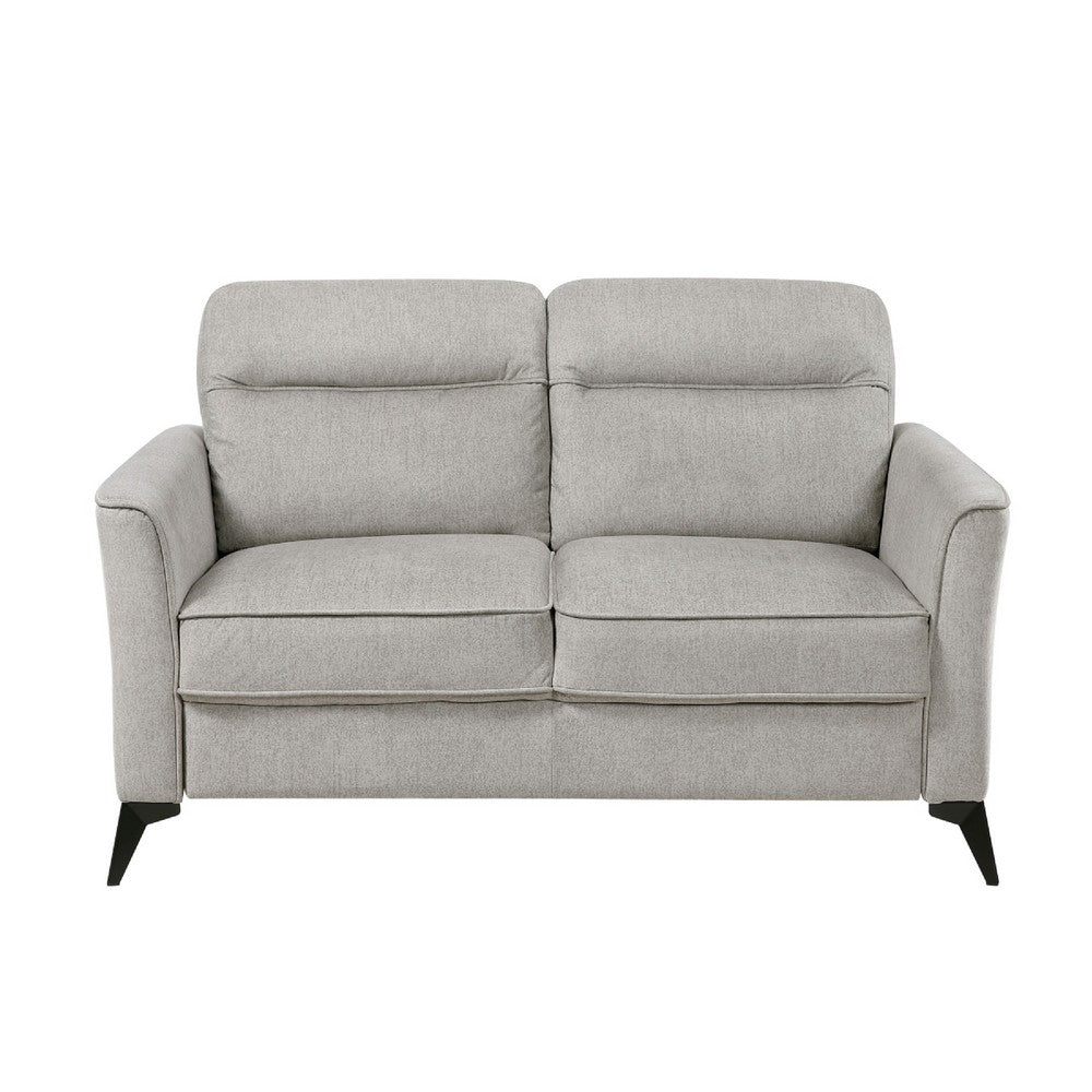 Benjara Teli Loveseat, Light Tan Brown Microfiber, Black Metal Legs, 57 Inch