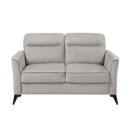Benjara Teli Loveseat, Light Tan Brown Microfiber, Black Metal Legs, 57 Inch