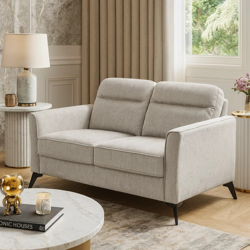 Benjara Teli Loveseat, Light Tan Brown Microfiber, Black Metal Legs, 57 Inch