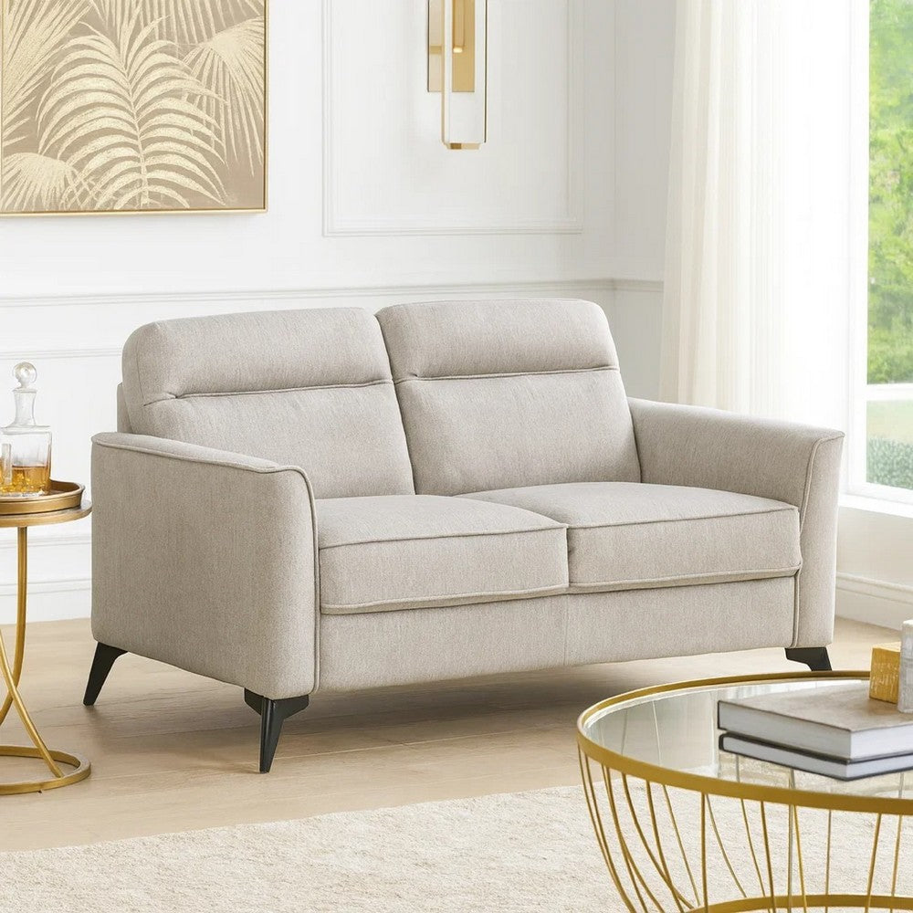 Benjara Teli Loveseat, Light Tan Brown Microfiber, Black Metal Legs, 57 Inch