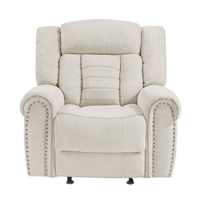 Benjara Reo Manual Reclining Chair with Glider Motion, Soft Beige Chenille