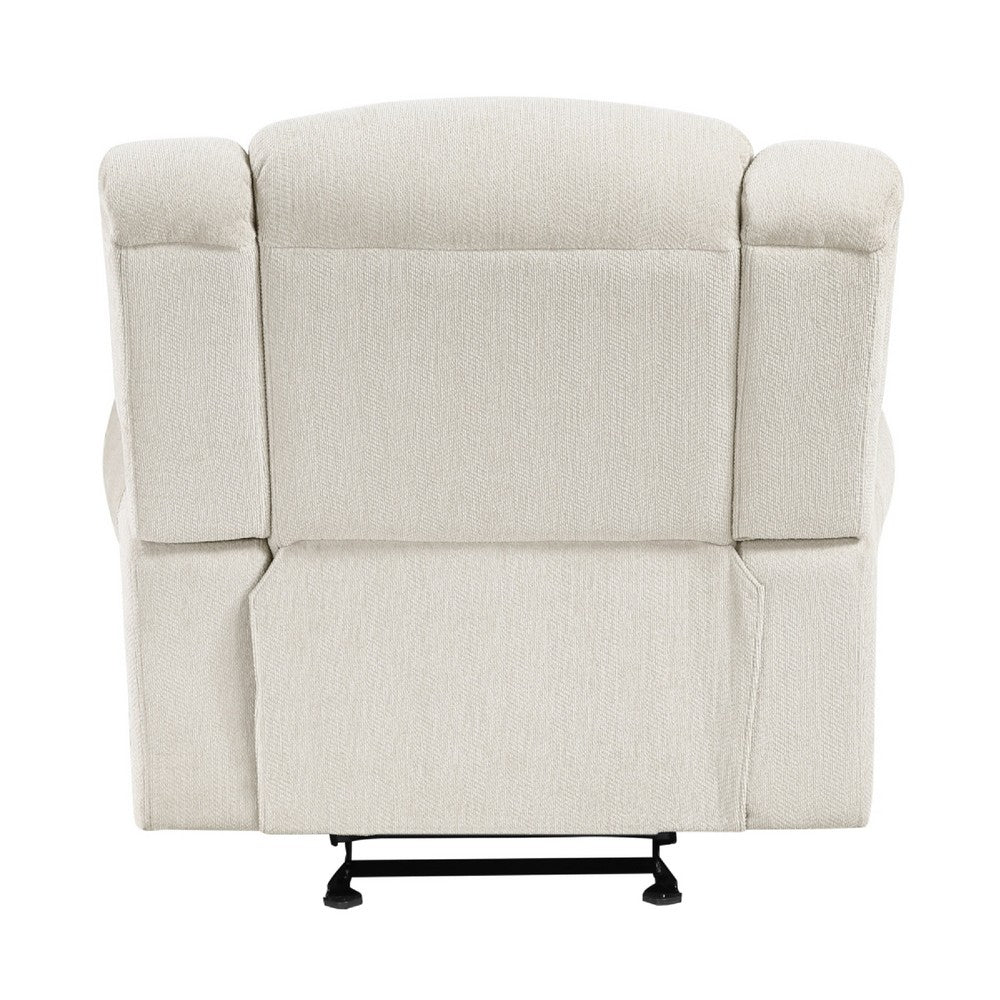 Benjara Reo Manual Reclining Chair with Glider Motion, Soft Beige Chenille