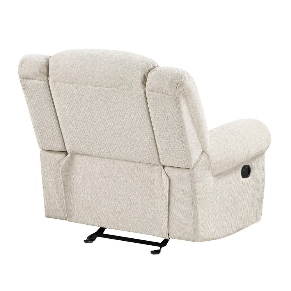 Benjara Reo Manual Reclining Chair with Glider Motion, Soft Beige Chenille