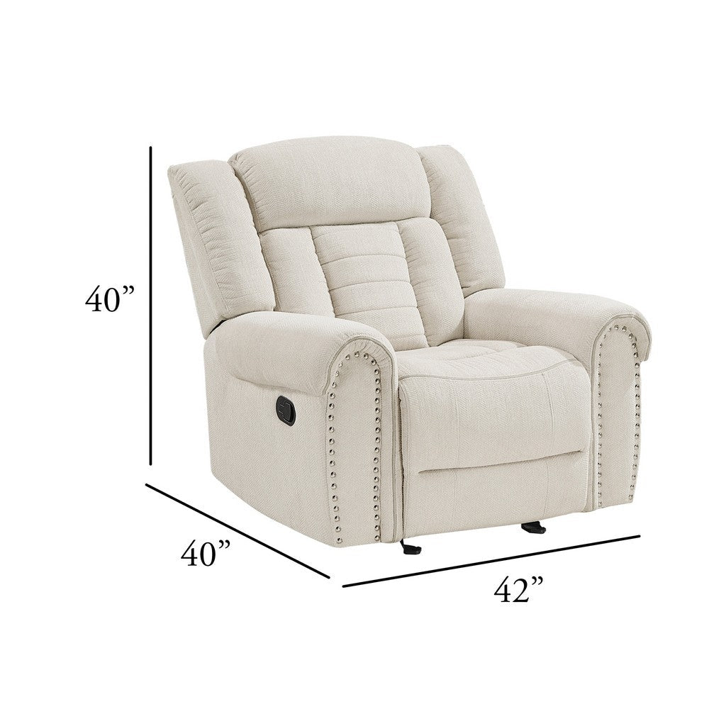 Benjara Reo Manual Reclining Chair with Glider Motion, Soft Beige Chenille