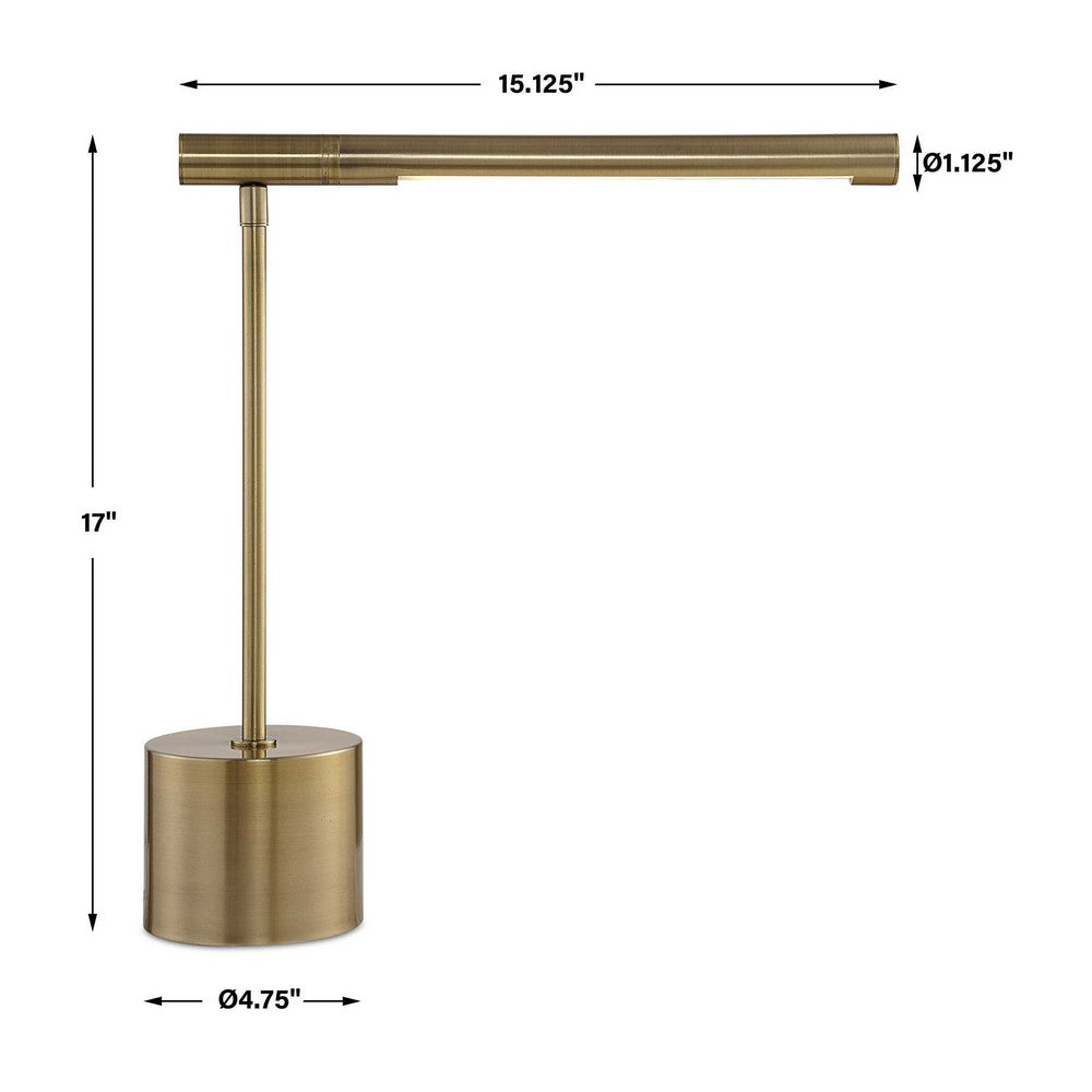Benjara Lra Desk Lamp, Rotating Arm, LED Light System, Antique Brass 17 Inch