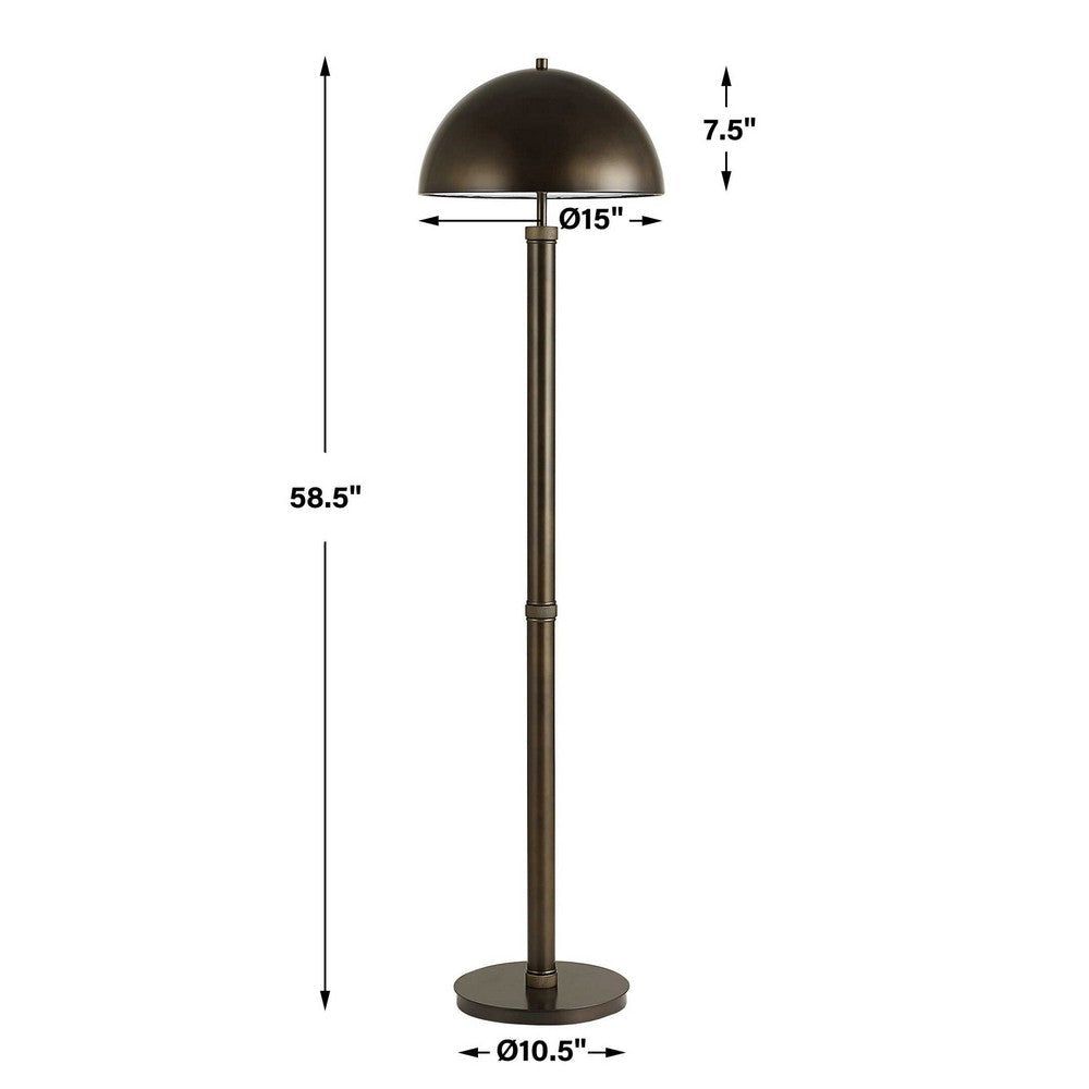 Benjara Jesy Modern Floor Lamp with Dome Metal Shade, 59 Inch Dark Bronze