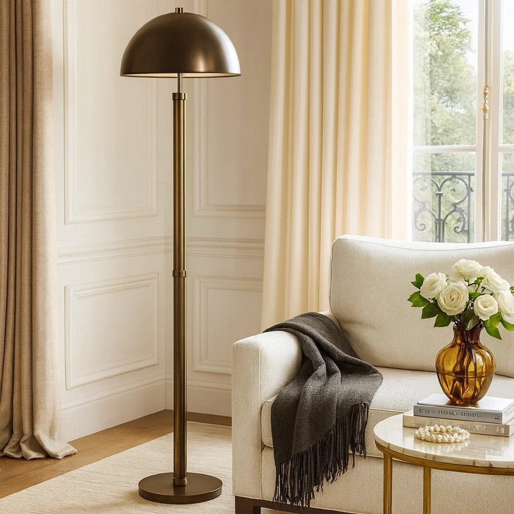 Benjara Jesy Modern Floor Lamp with Dome Metal Shade, 59 Inch Dark Bronze