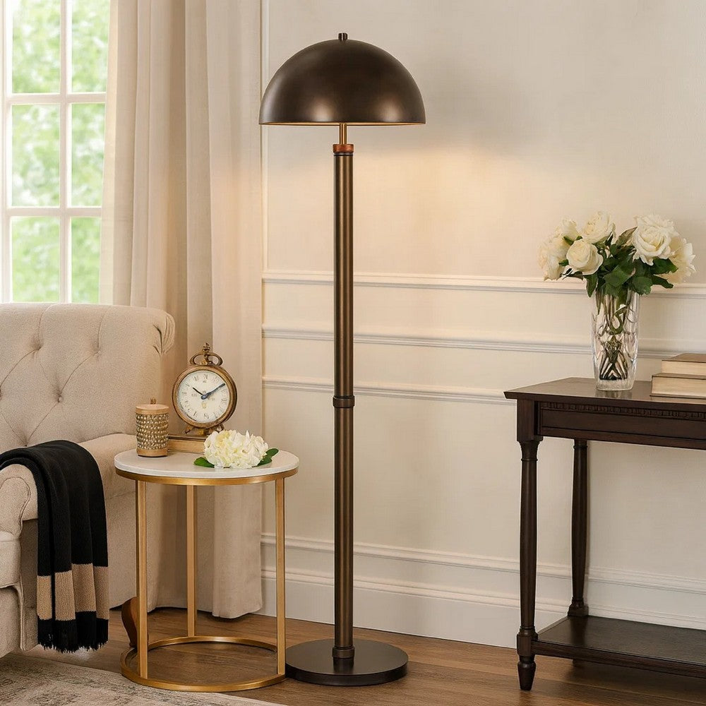 Benjara Jesy Modern Floor Lamp with Dome Metal Shade, 59 Inch Dark Bronze