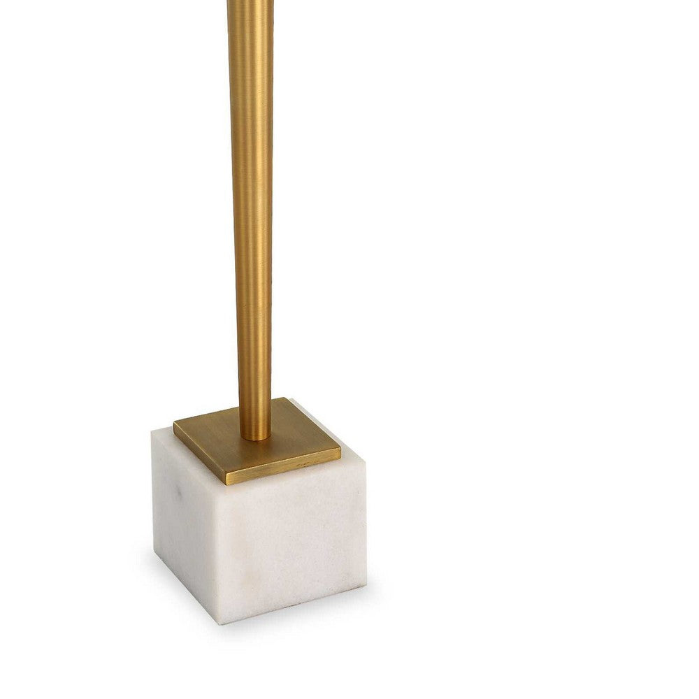 Benjara Lemy Accent Table, 11 Inch Square Glass Top, White Marble, Retro Brass
