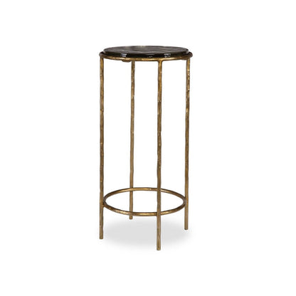 Benjara Hex Accent Table, 12 Inch Round Recycled Glass Top, Gold Iron Frame