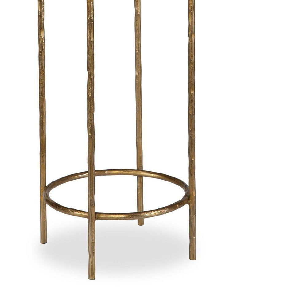 Benjara Hex Accent Table, 12 Inch Round Recycled Glass Top, Gold Iron Frame