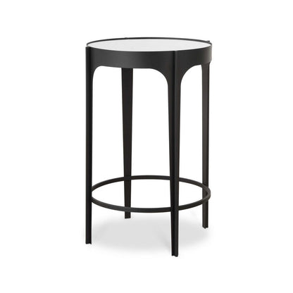 Benjara Pery Accent Table, 16 Inch Round Mirrored Top, Matte Black Frame