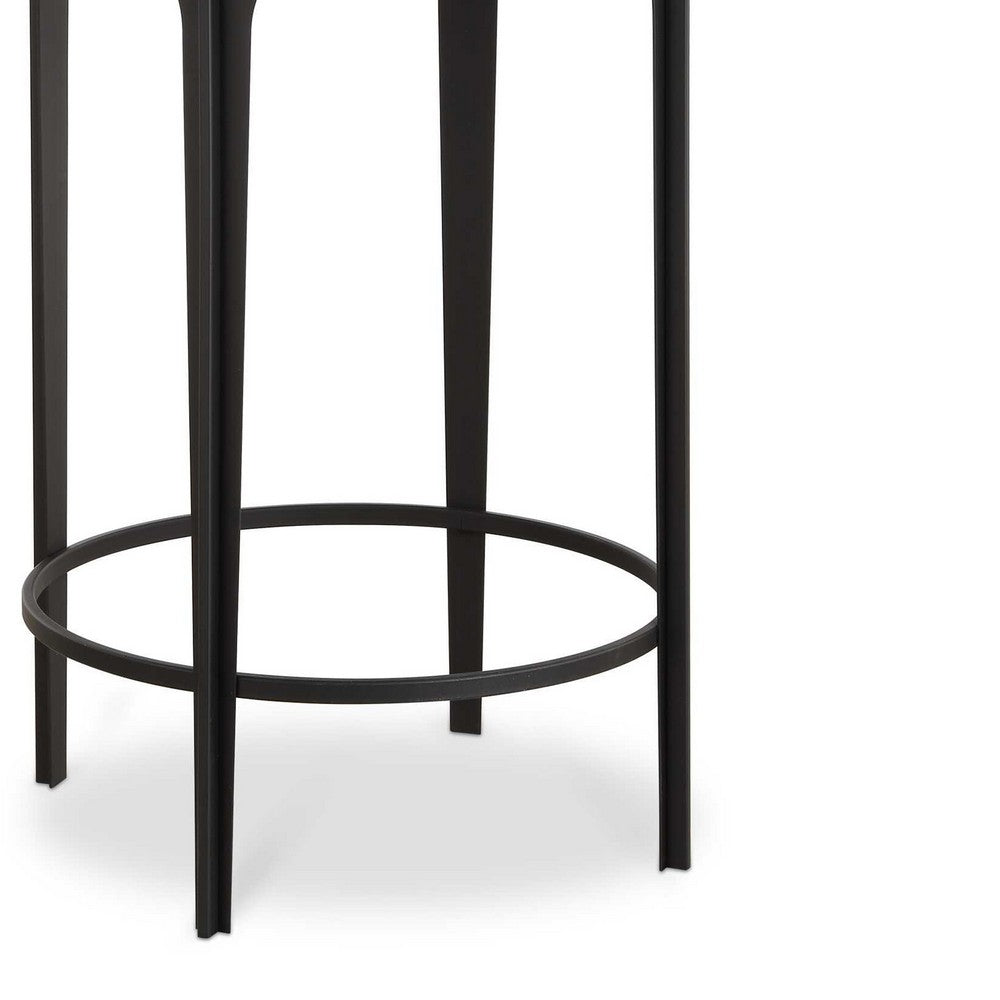 Benjara Pery Accent Table, 16 Inch Round Mirrored Top, Matte Black Frame