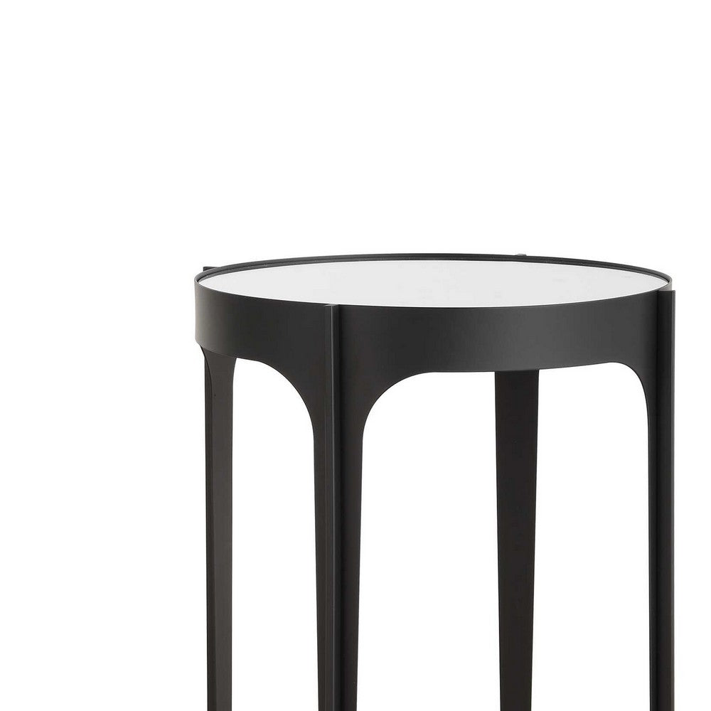 Benjara Pery Accent Table, 16 Inch Round Mirrored Top, Matte Black Frame