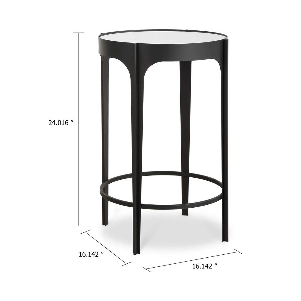 Benjara Pery Accent Table, 16 Inch Round Mirrored Top, Matte Black Frame