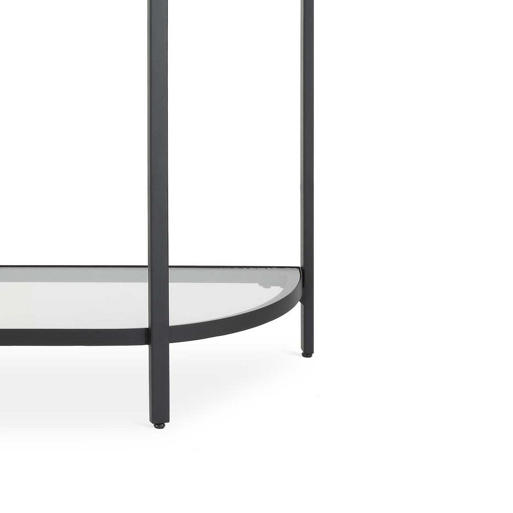 Benjara Nizy Sofa Console Table, 36 Inch Glass Top, 1 Open Shelf, Black Iron