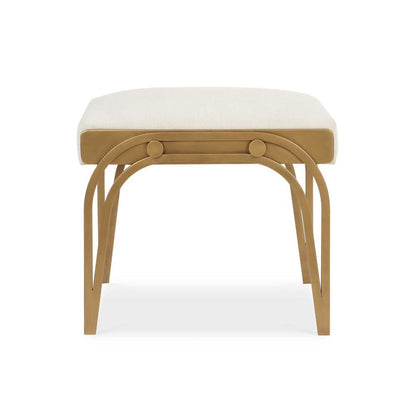 Benjara Nia Accent Bench, 24 Inch Cream White Cushioned Seat, Antique Brass Iron