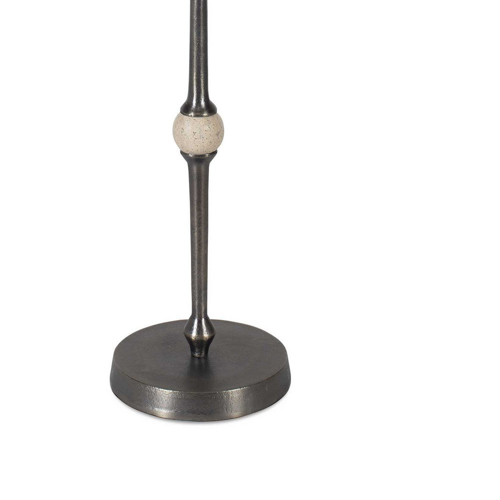 Benjara Acy Accent Table, 9 Inch Metal Top, Round Travertine Insert, Dark Bronze