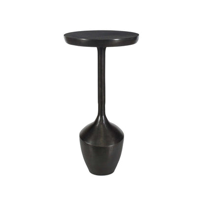 Benjara Mey Accent Table, 12 Inch Round Flat Top, Dark Brown Aluminium Base