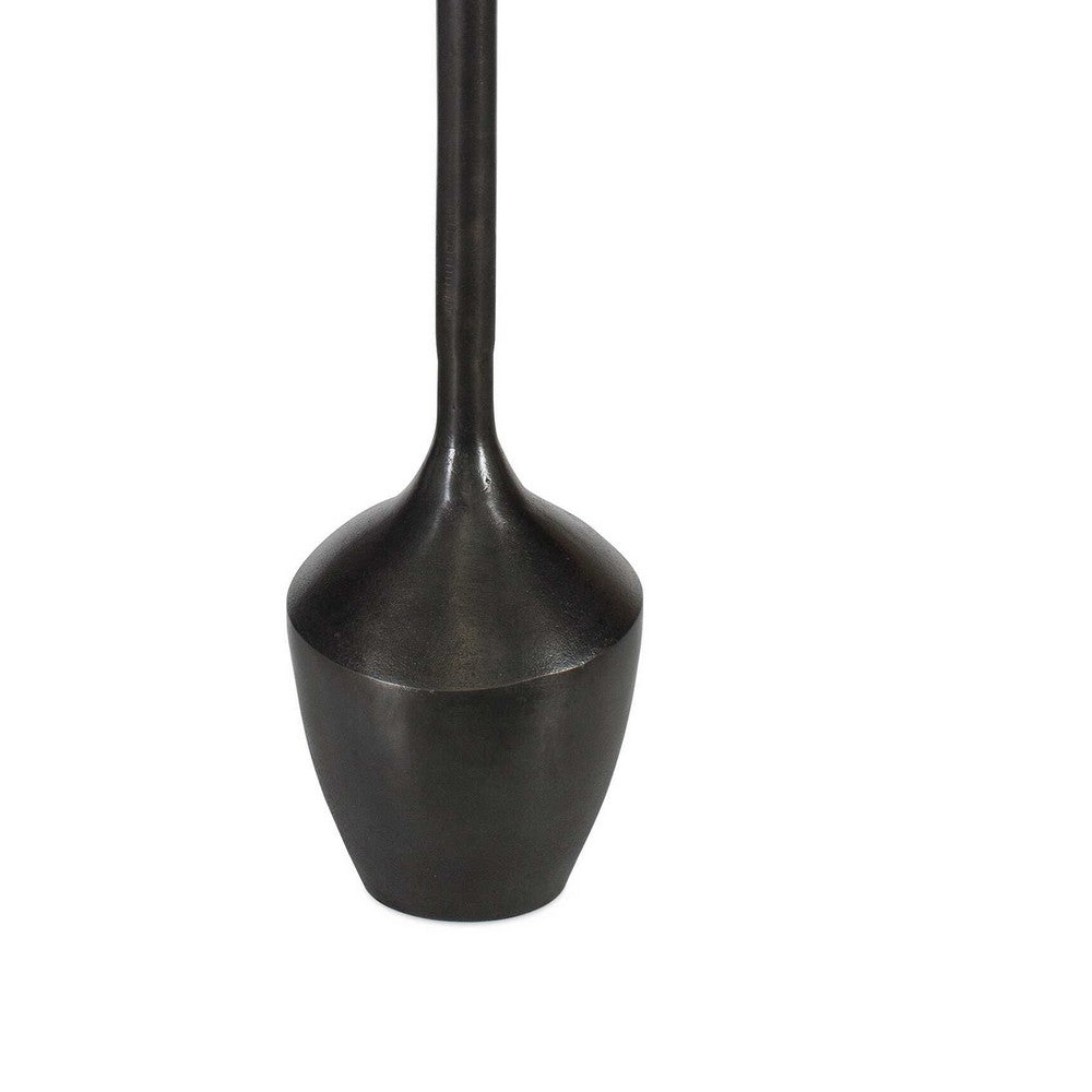 Benjara Mey Accent Table, 12 Inch Round Flat Top, Dark Brown Aluminium Base