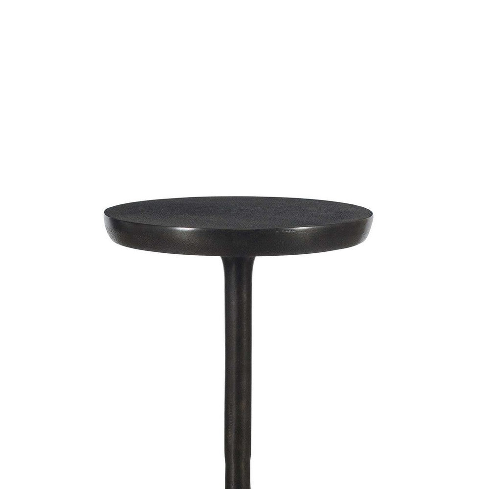 Benjara Mey Accent Table, 12 Inch Round Flat Top, Dark Brown Aluminium Base