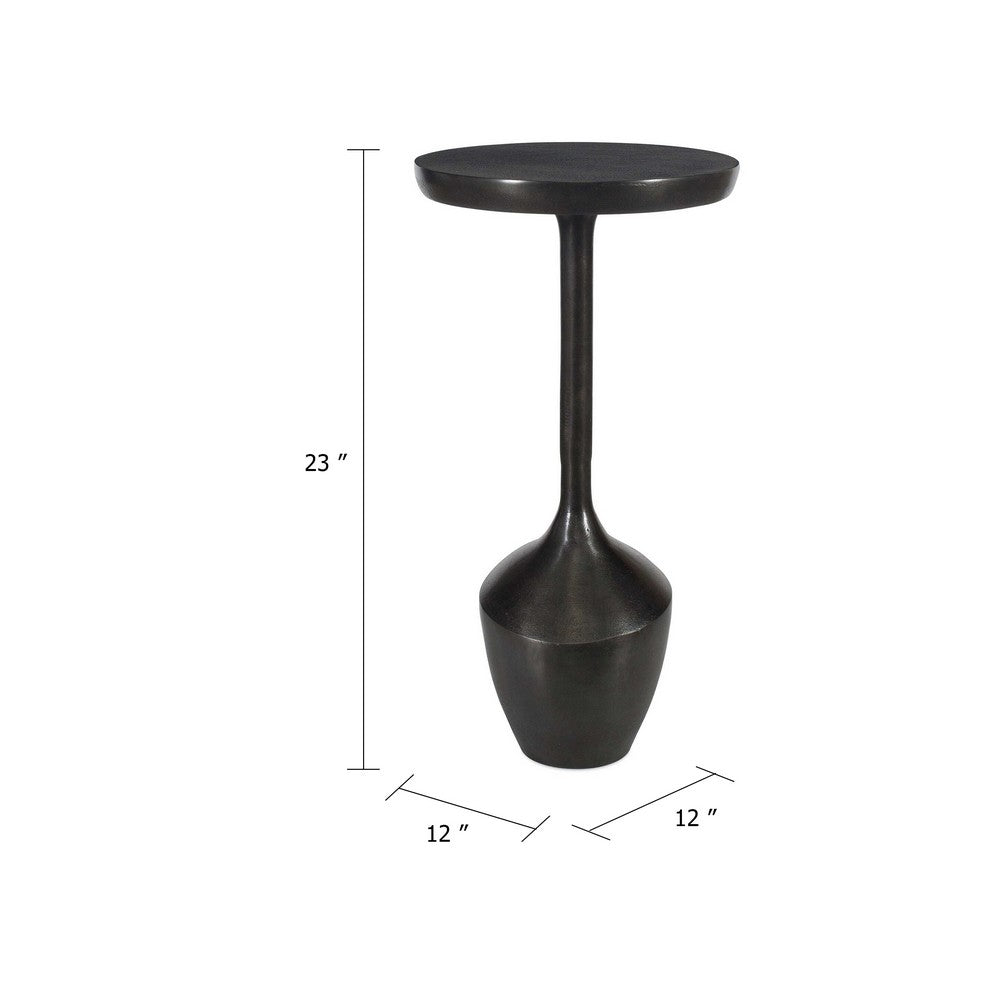 Benjara Mey Accent Table, 12 Inch Round Flat Top, Dark Brown Aluminium Base
