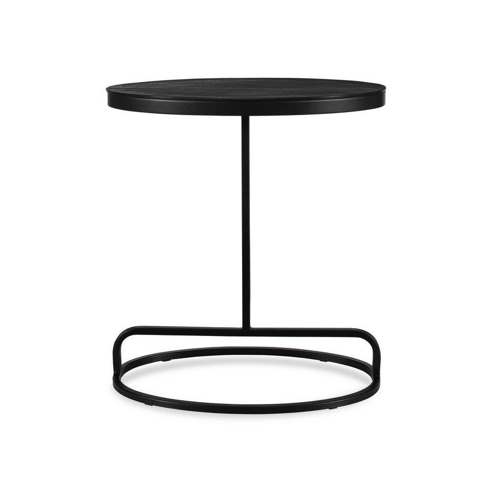 Benjara Weny Accent Table, 21 Inch Oval Top, Black Aluminium And Iron Base
