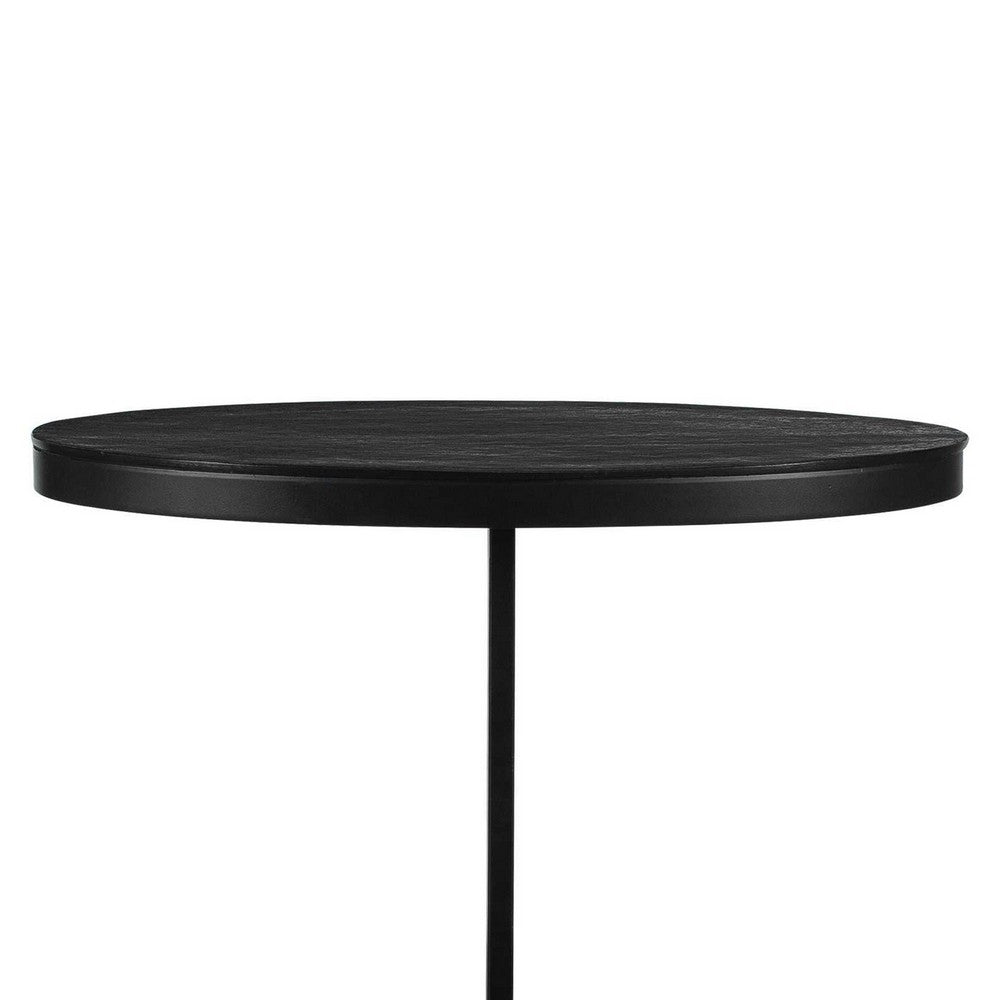 Benjara Weny Accent Table, 21 Inch Oval Top, Black Aluminium And Iron Base