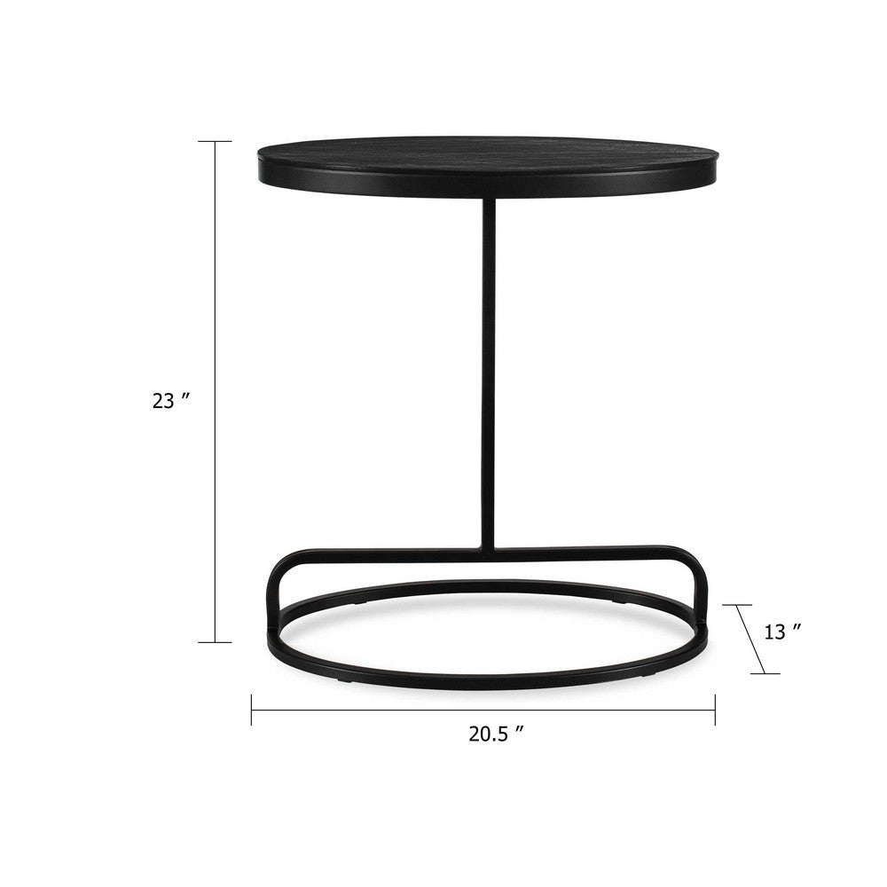 Benjara Weny Accent Table, 21 Inch Oval Top, Black Aluminium And Iron Base