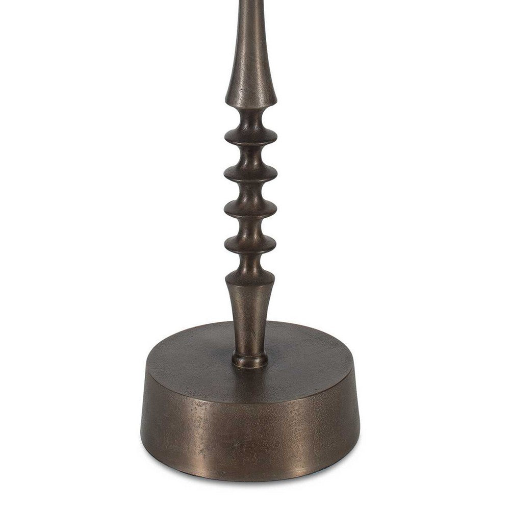 Benjara Teo Accent Table, 10 Inch Round Top, Ribbed Bronze Iron Central Pole
