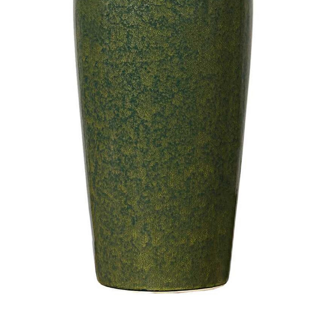 Benjara Table Lamp, Beige Linen Shade, Distressed Emerald Green Ceramic 28 Inch