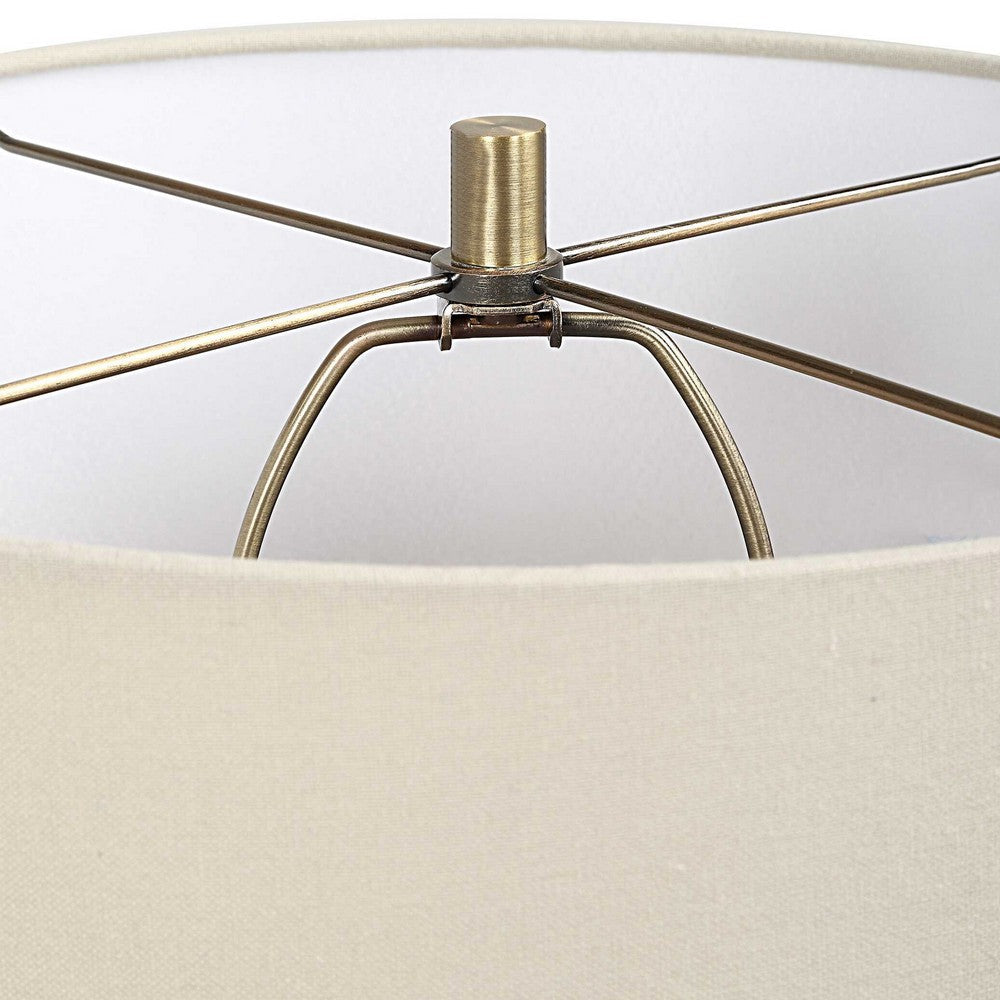 Benjara Table Lamp, Beige Linen Shade, Distressed Emerald Green Ceramic 28 Inch